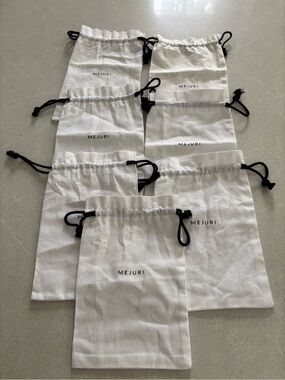 Lot of 7 Mejuri Recycled Cotton Jewelry Drawstring Dust Bags Pouches Soft White